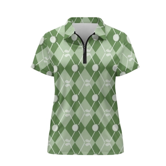 CHAQLIN Golf Print Design Breathable Athletic Tops for Hiking Outdoor Golf, Lightweight Golf Short Sleeve Polo Shirt Half Zip Polyester Athletic Shirts