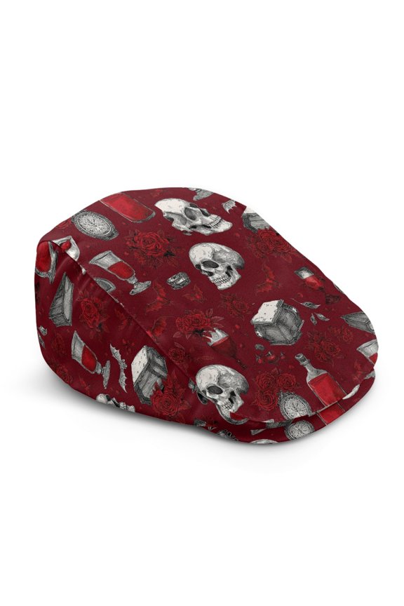 Gothic Skull Rose Ivy Flat Cap, Polyester Soft Lightweight Forward Newsboy Hat for Travel and Halloween Celebration