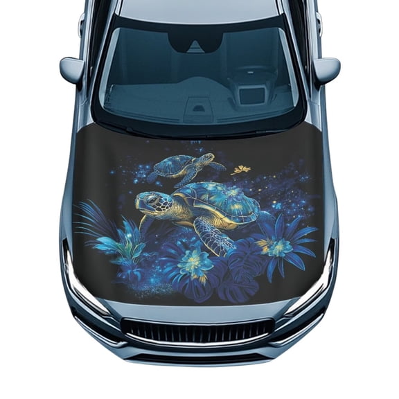 CHAQLIN Hibiscus Turtle Car Hood Covers Protector Universal Auto Decorative Automotive Hood Cover Suitable for Cars SUV, Easy Installation