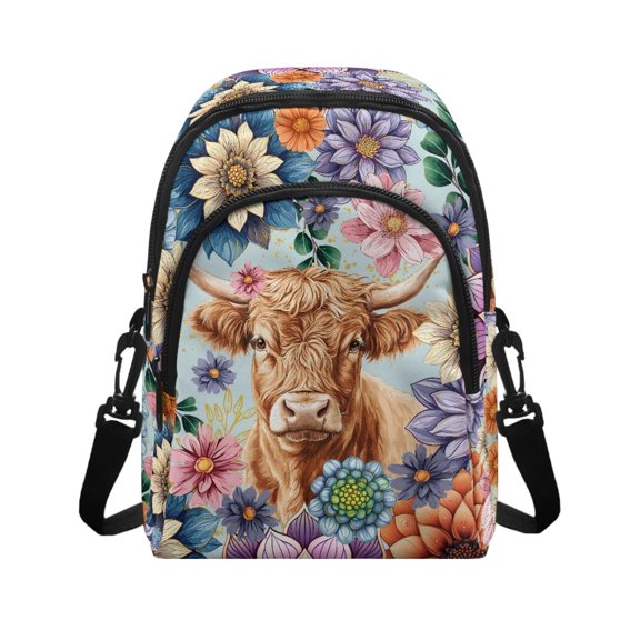 CHAQLIN Highland Cow Compartments Small Crossbody Wallet for Shopping Hiking Travel, Polyester Adjustable Strap Crossbody Bag