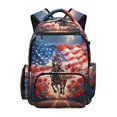 thumbnail image 1 of CHAQLIN Horse Racing Book Bag with American Flag Roses, 17 Inch Waterproof 600D Polyester School Bag for Preschool Elementary Middle School Daily Use, 1 of 10