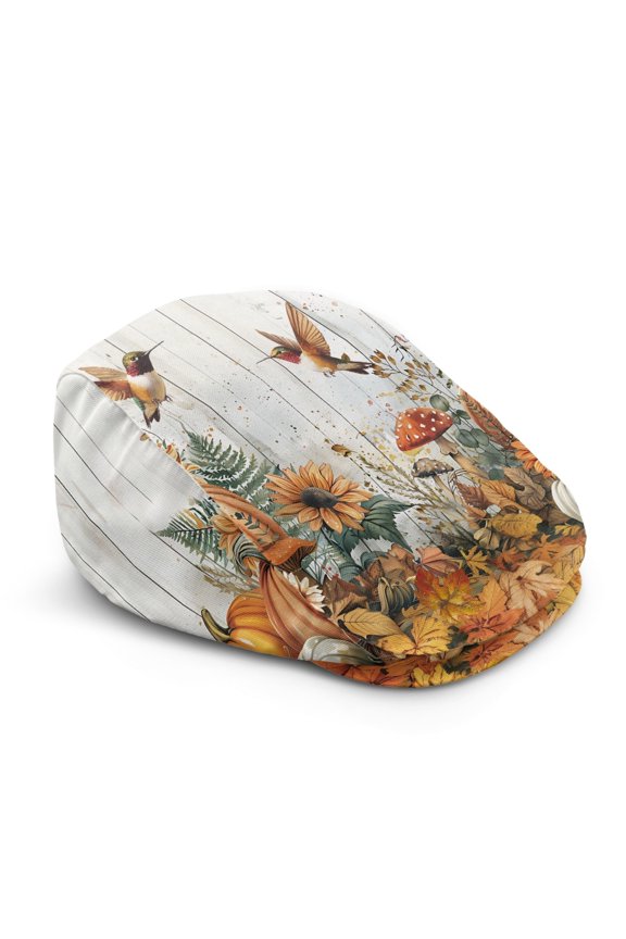 Hummingbird Floral Pattern Flat Cap, Adjustable All Season Beret Hat All-Season Forward Newsboy Hat for Camping Street