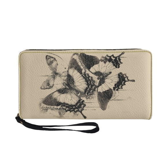 CHAQLIN Ink Butterfly Pattern Long Purse, Large Capacity PU Leather Long Wallets for Women for Shopping Dating, Zip-Around Women's Wallets