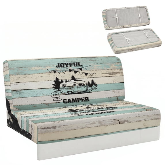 CHAQLIN Joyful Camper Wooden Plank RV Dinette Cushion Covers Comfortable, Fit for Camping Travel, RV Couch Covers Suitable for Sofa Bed