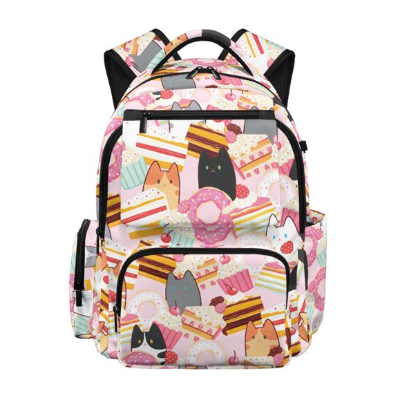 CHAQLIN Kawaii Cats Dessert 17 Inch School Bag, Lightweight Multi Pocket 600D Polyester Backpack for Middle School Elementary