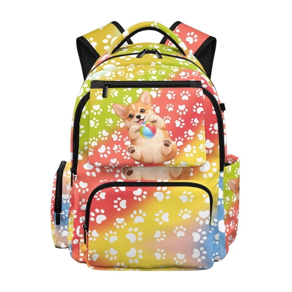 CHAQLIN Kawaii Corgi 17 Inch School Backpack, Durable Padded Polyester Bookbag for Elementary School and Casual Daily Use