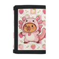 thumbnail image 1 of CHAQLIN Kids Trifold Wallet Cute Capybara & Axolotl Heart Thin Trifold Card Wallet for Outdoor, Polyester with Zipper Children's Wallet, 1 of 7
