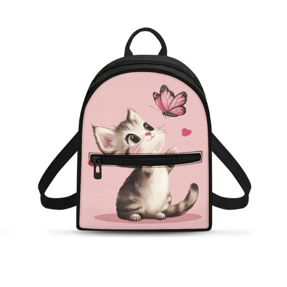 CHAQLIN Kitten Butterfly Lightweight Mini Backpack, Lots of Pockets Travel Back Pack with Adjustable Strap for Daily Use Shopping