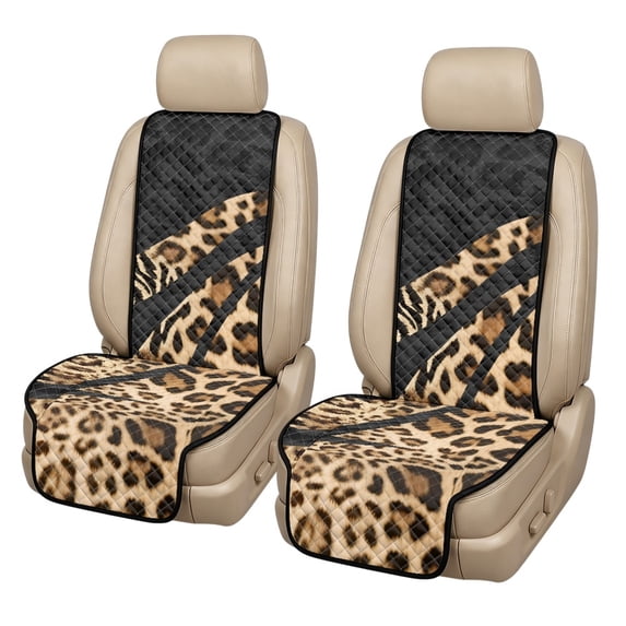 CHAQLIN Leopard Print Stripes Quilted Front Car Seat Pads, Non-Slip Quilted Padded Fabric Front Car Seat Protector 2 Piece Non‑Slip Car Seat Covers for Truck