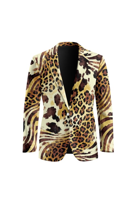 Leopard Zebra Mix Print Polyester Casual Sport Coat with Lightweight, Single Button One Button Office Blazer for Summer