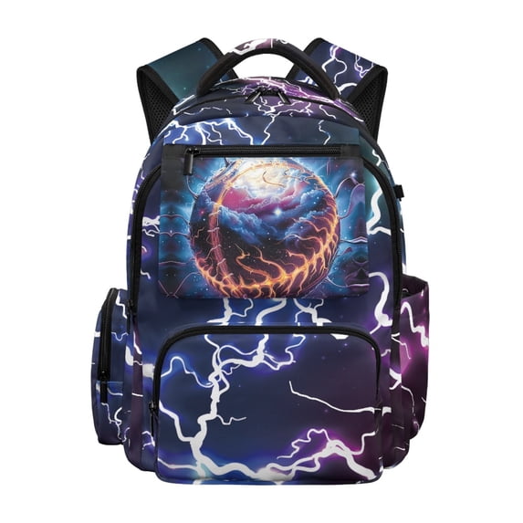 CHAQLIN Lightning Storm Print Breathable Padded Strap Bookbag with Side Pockets Large Capacity Shoulder Bookbag, Multi-Pocket 17 Inch School Bag for Travel Elementary School