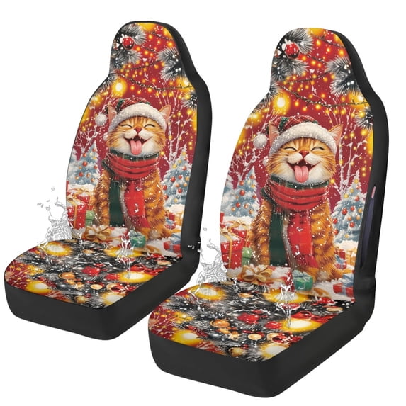 CHAQLIN Lightweight Car Seat Covers for Automobile, Polyester Fabric Waterproof Vehicle Seat Protector, Merry Christmas