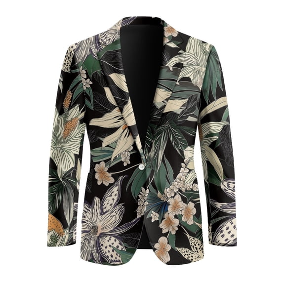 CHAQLIN Lightweight Suit Jacket, Flowers Pattern Polyester Single Button Men's Suit for Prom Casual