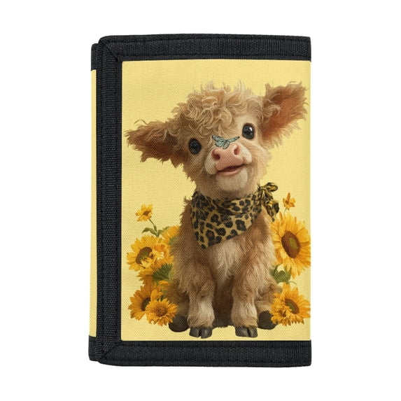 CHAQLIN Little Cow Sunflower Design Teen Wallets for Outdoor, Polyester Fabric Children's Wallet with Foldable Dustproof Toddler Trifold Wallet