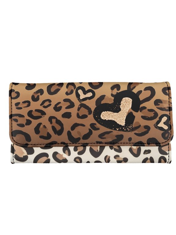 Long Wallet Cheetah Spot Design Buckle Women Trifold Wallet for Daily Use, PU Leather Weekend Getaways Women's Trifold Wallet