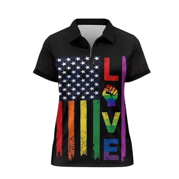CHAQLIN Moisture Wicking Tennis Shirts, Heart Shaped Rainbow Pattern Polyester Quick Dry All Match Golf Polo Tops for Bowling Outdoor Sport