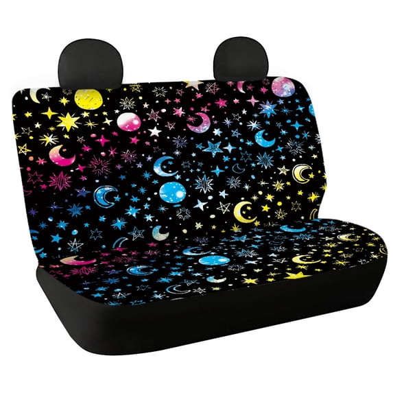 CHAQLIN Moon and Star Pattern Stretch Rear Bench Seat Covers for Auto Car Interior, Non-Slip Bench Seat Bottom Cushions Dustproof Seat Cushions