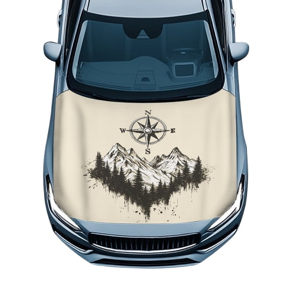 CHAQLIN Mountain Compass Car Hood Cover Protector for Automotive Stretchable All Season Protection Engine Bonnet Protector Mountain Compass