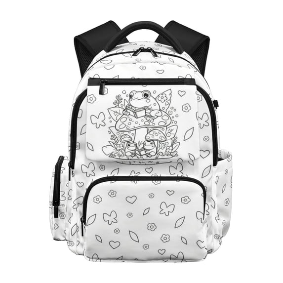 CHAQLIN Mushroom and Frog Pattern Padded Shoulder Straps Kids School Backpack for Daily Commute Elementary School, Lightweight Multi-Pocket Polyester Kids Backpack