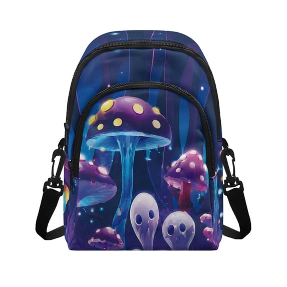 CHAQLIN Mushroom Ghost Sling Bag with Adjustable Strap, Polyester Small Crossbody Bag for Daily Use and Travel