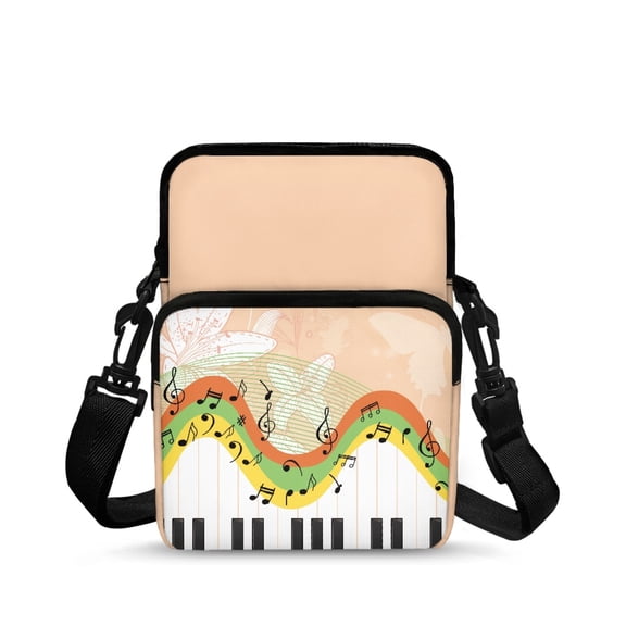 CHAQLIN Music Note Piano Print Crossbody Bag Stretch Polyester Crossbody Bags for Women, Double Deck Portable Crossbody Purse