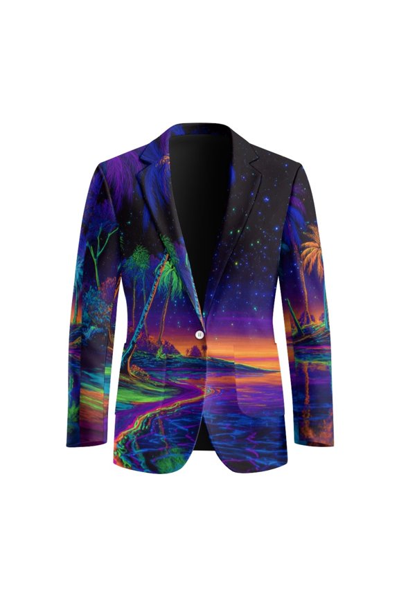 Neon Palm Galaxy Print Polyester Suit Jackets for Men with One Button, with Pocket Regular Fit Men's Blazer for Casual