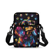 CHAQLIN Neon Pop Art Dachshund with Colorful Paw Print Pattern Portable Crossbody Coin Case, Polyester Coin Purse Lightweight Crossbody Bag for Shop Travel