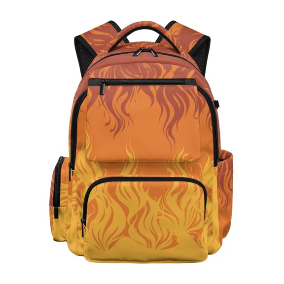 CHAQLIN Orange Flame 17 Inch Bookbag, Durable 600D Polyester Rucksack with Adjustable Straps, Multi Pocket Bag for School and Daily Commute