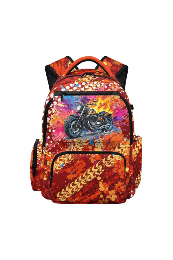 Orange Sports Car Splatter Outdoor Camping Hiking Rucksack with Lightweight Multi Pockets Kids School Backpack, Durable 17 Inch School Bag for Elementary School Middle School