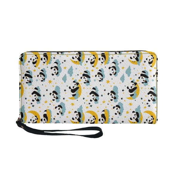 CHAQLIN Panda Long Purse, Large Capacity PU Leather Long Wallet for Travel Shopping, Wristlet Strap Women's Wallets