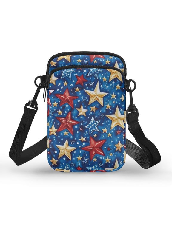 Patriotic Star Pattern Cell Phone Purse, Lightweight Crossbody Bag Adjustable Strap Shoulder Purse for Outdoor Travel