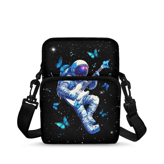 CHAQLIN Phone Cross Body Bags for Travel, with Zipper Closed Portable Crossbody Purse for Women Blue Astronaut with Guitar & Butterflies Crossbody Bag