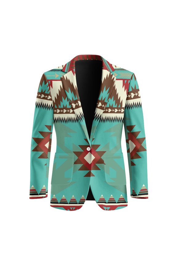 Polyester Blazer Jackets for Prom Dinner, Slim Fit Retro Lightweight Outerwear, Geometric Aztec