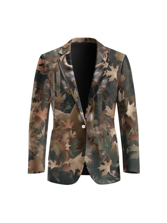 Polyester Casual Suits for Men for Business Daily, Regular Fit One Button Sport Coat, Camo Pattern