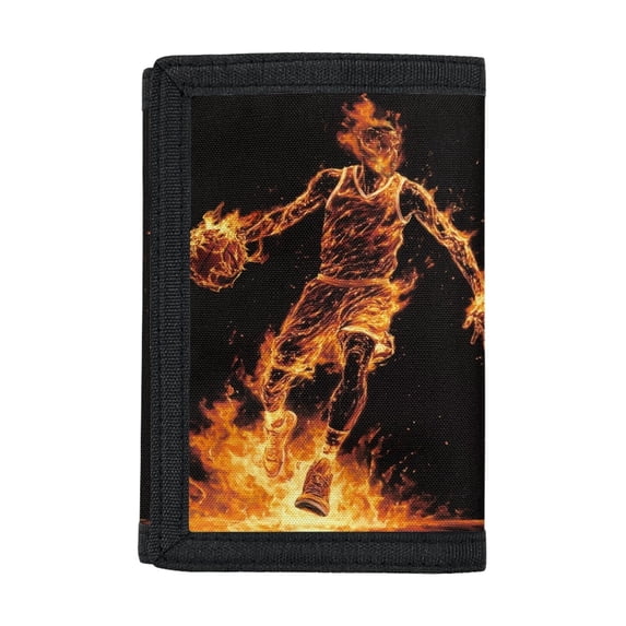 CHAQLIN Polyester Children's Wallet with Lightweight Foldable Children Wallets for Outdoor Sports, Flame Basketball Hero Trifold Card Wallet