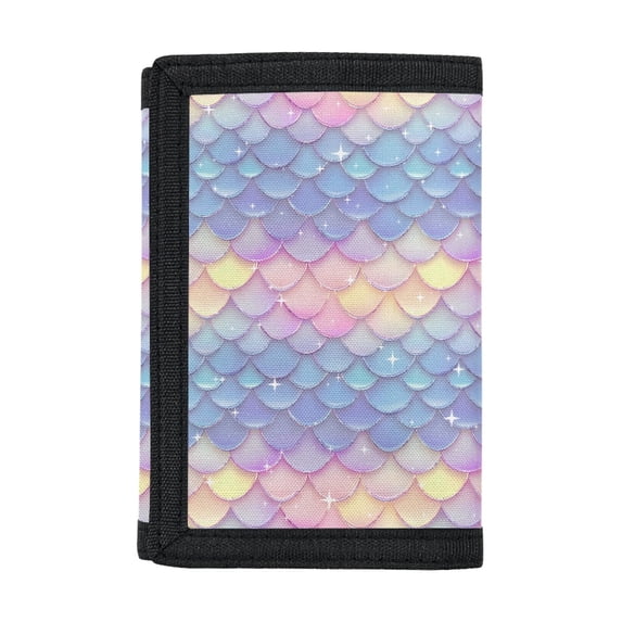 CHAQLIN Polyester Children's Wallet with Zipper Lightweight Kids Trifold Wallet for Outdoor Sports, Mermaid Scales Cover Trifold Card Wallet