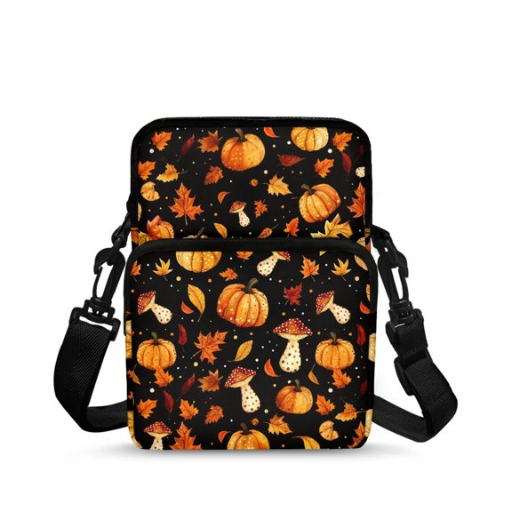 CHAQLIN Polyester Crossbody Bag Portable Zipper Crossbody Bags for Work, Mushroom Pumpkin Fall Crossbody Purse