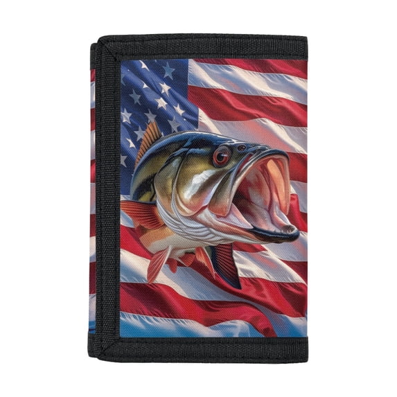 CHAQLIN Polyester Fabric Children's Trifold Wallet with Bass American Flag, Lightweight Foldable Youth Wallet for Outdoor and Travel