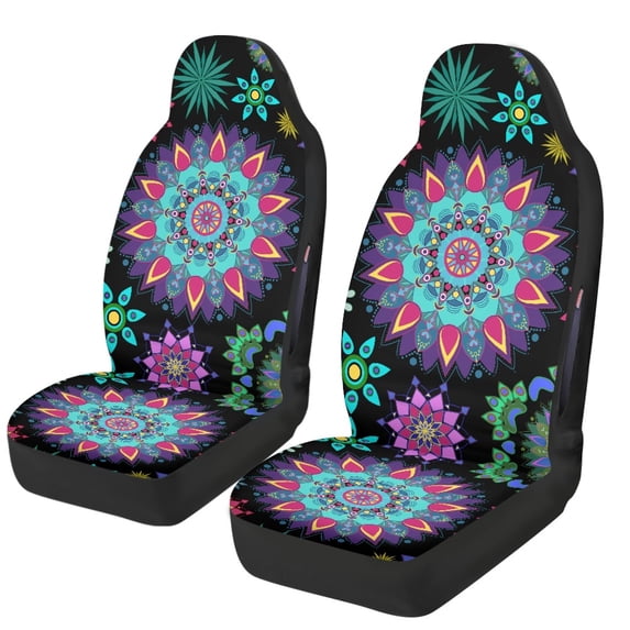 CHAQLIN Polyester Fabric Front Seat Cover for Automotive, Washable Waterproof Car Seat Covers, Mandala Art
