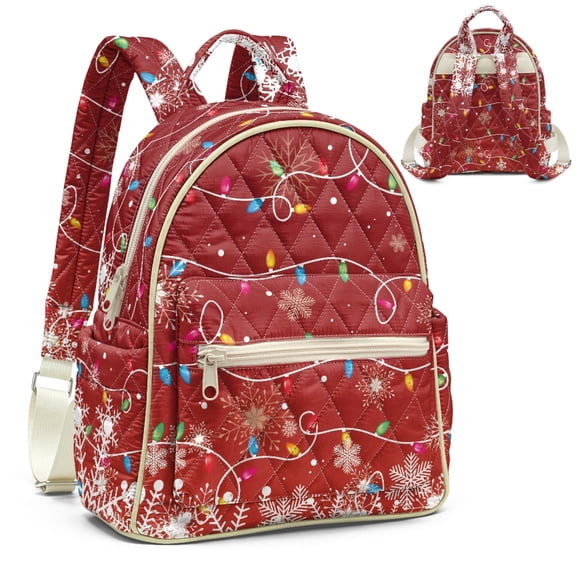 CHAQLIN Polyester Fabric Quilted Women Mini Backpack with Lightweight, Santa Claus Stocking Pattern Fashion Backpack Purse for Travel Quilted Daypack