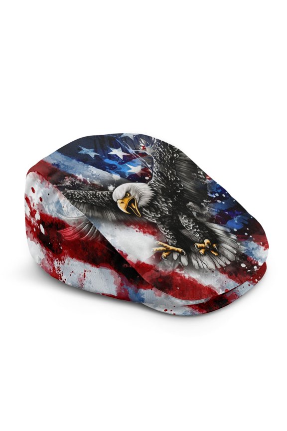 Polyester Forward Newsboy Hat for Walking Driving Outdoor, Soft Wrinkle-Resistant Flat Cap, Eagle Pattern
