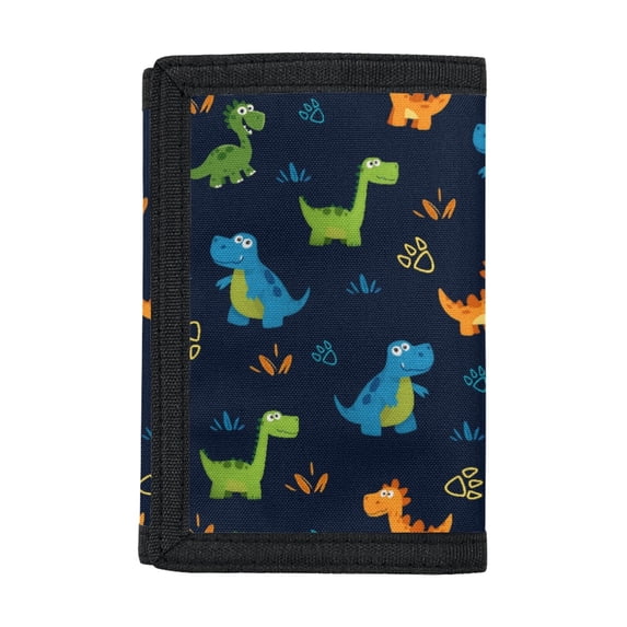 CHAQLIN Polyester Kids Trifold Wallet with Large Capacity Foldable Trifold Card Wallet for Outdoor, Cute Cartoon Dinosaur Print Trifold Money Bag