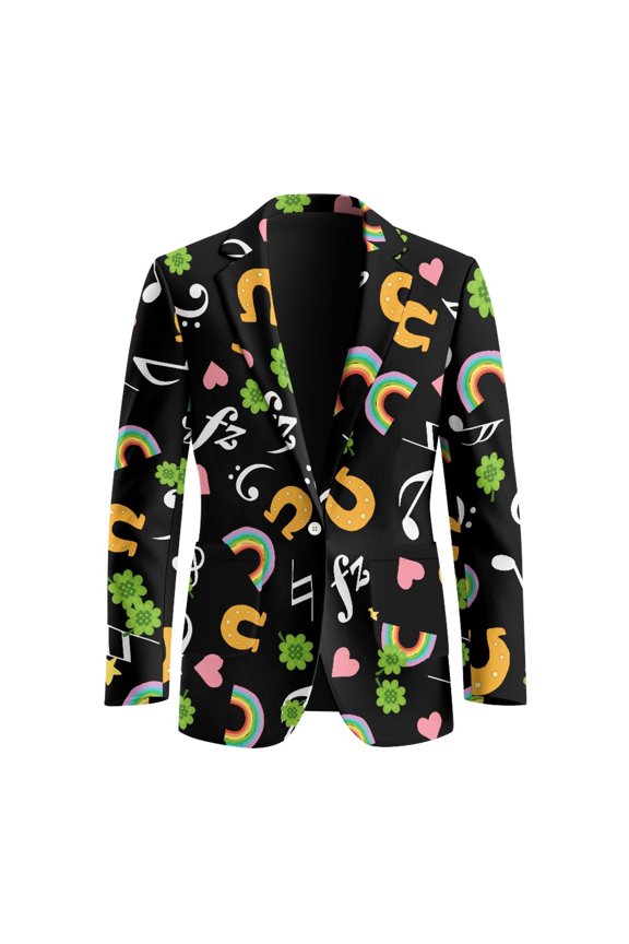 Polyester Men's Blazer for Formal Summer, Lightweight Single-Breasted Mens Blazer Jackets, Lucky Music Print