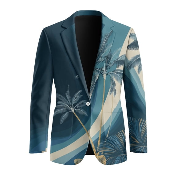 CHAQLIN Polyester Suit Jackets for Prom Business, Slim Fit Single Button Long Sleeve Coat, Palm Tree Wave Print