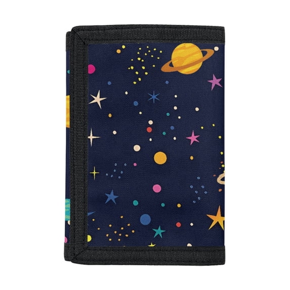 CHAQLIN Polyester Trifold Card Wallet with Slim Lightweight Children's Wallet for Outdoor, Astronaut Space Pattern Small Money Bag