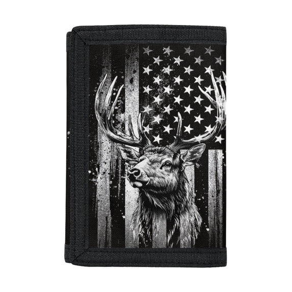 CHAQLIN Polyester Trifold Card Wallet with Waterproof Protective Toddler Wallets for Travel, Deer American Flag Print Kids Trifold Wallet