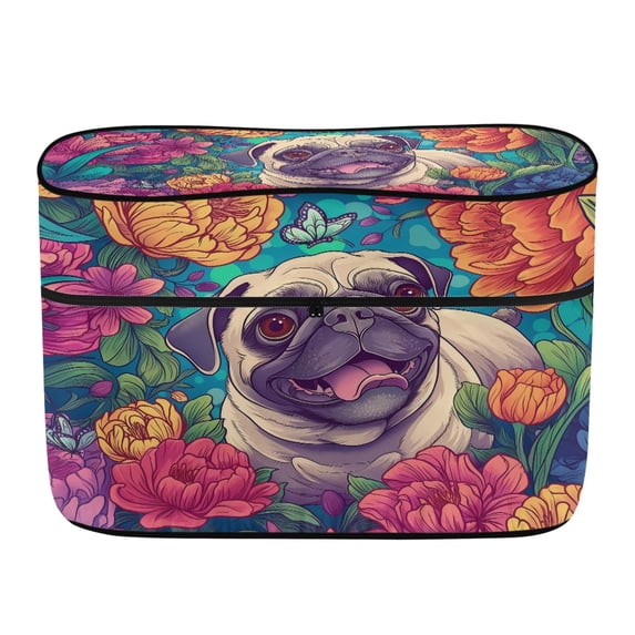 CHAQLIN Pug Floral RV Dual Propane Tank Cover, Polyester Canvas Anti Dirt, Easy Install Cover for Camping and RV Travel