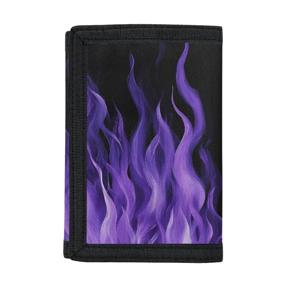 CHAQLIN Purple Flame Print Children's Wallet for Sports, Polyester Trifold Card Wallet with Slim Velcro Teen Wallet