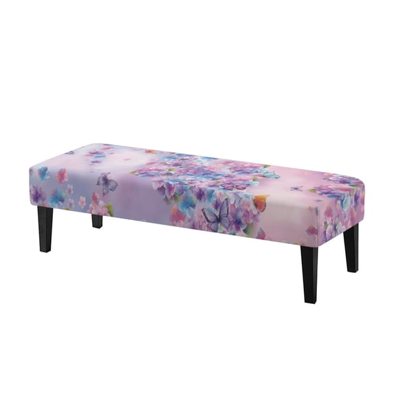CHAQLIN Purple Floral Set Polyester Spandex Bench Slipcover with Dustproof, Easy Clean Wear Resistant Dining Bench Slipcover for Bedroom