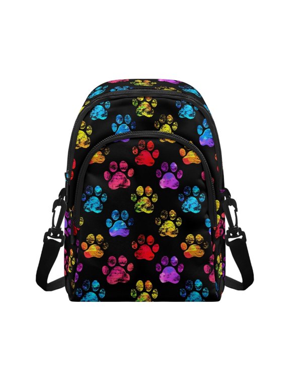 Rainbow Paw Print Fanny Pack with Zipper Closure Compartments Small Crossbody Wallet for Travel, Polyester Crossbody Bag
